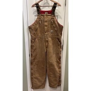 Carhartt Duck Overalls Bib 40x30 Quilt Lined Double Knee Zip To Waist R38 BRN